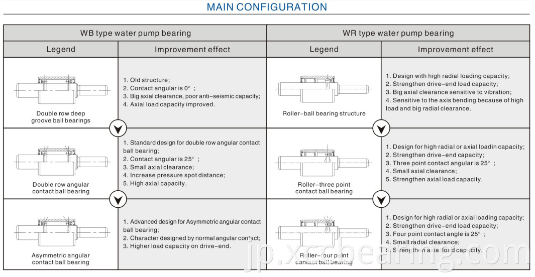 Water pump bearings main fonfiguration